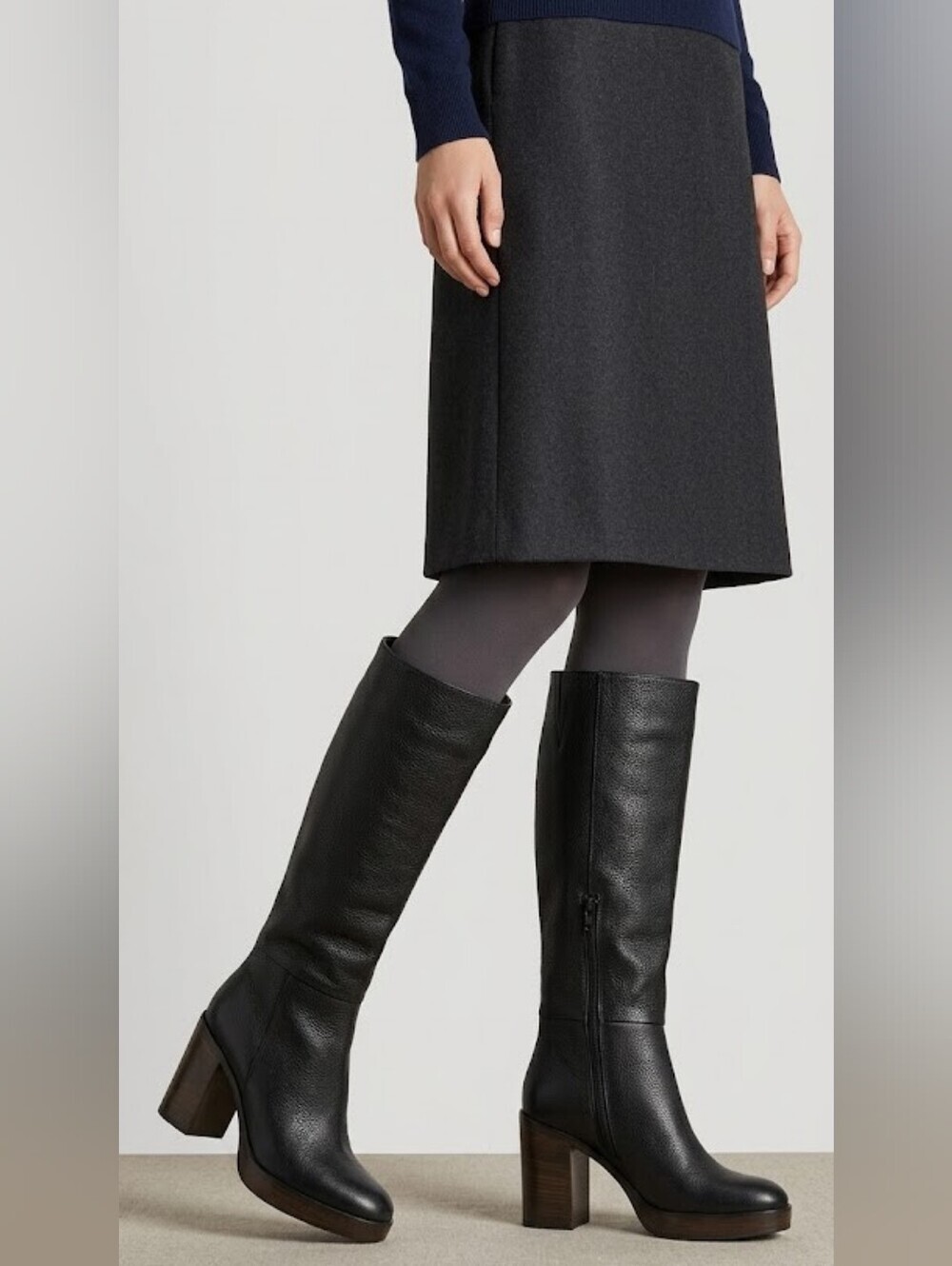 Women’s Made In Italy leather Tall Boots 4”chunky Heel 40
